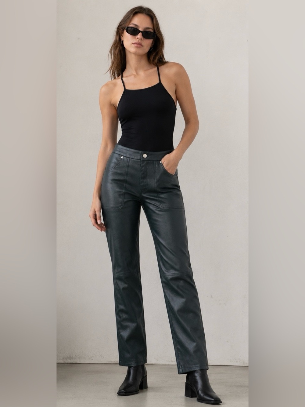 BLANKNYC The Baxter Faux Leather Pants 30 Deep Green High Rise Straight NWT